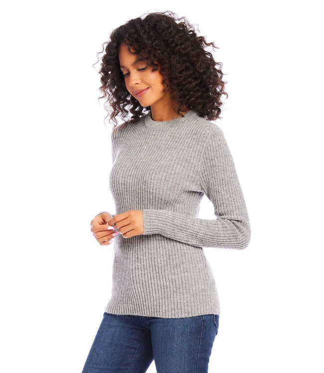 Karen Kane Gray Wide Ribbed Crewneck Sweater Karen Kane