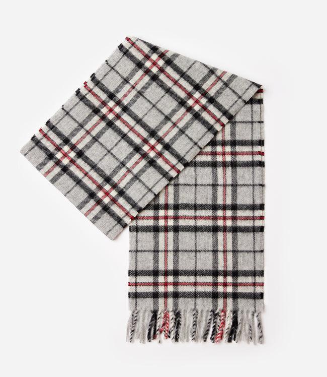 Karen Kane Gray With Black Merino Wool Fringed Plaid Scarf Karen Kane
