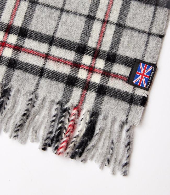 Karen Kane Gray With Black Merino Wool Fringed Plaid Scarf Karen Kane