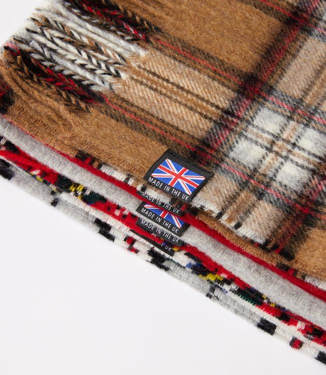 Karen Kane Gray With Black Merino Wool Fringed Plaid Scarf Karen Kane