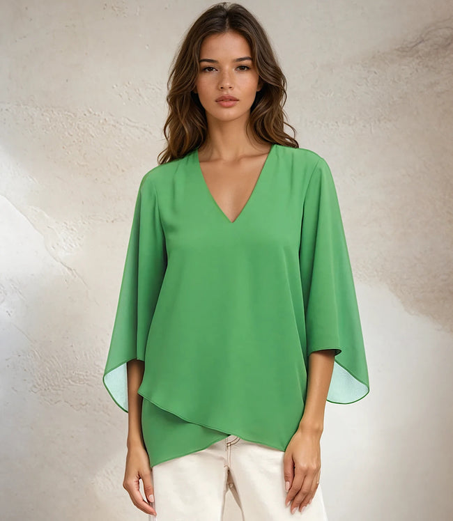 karen kane Green Bracelet Sleeve Asymmetric Top Karen Kane