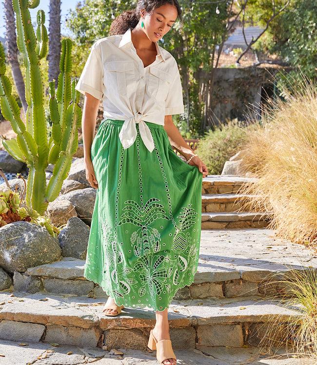 Karen Kane Green Cutout Embroidery Midi Skirt Karen Kane
