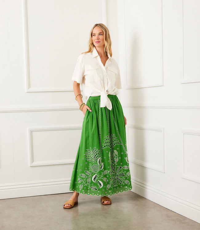 Karen Kane Green Cutout Embroidery Midi Skirt Karen Kane