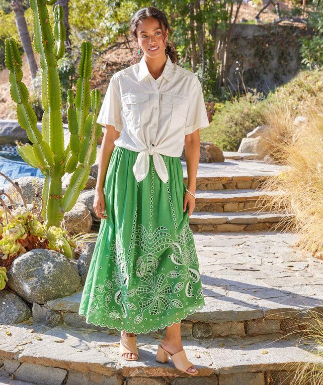 Karen Kane Green Cutout Embroidery Midi Skirt Karen Kane