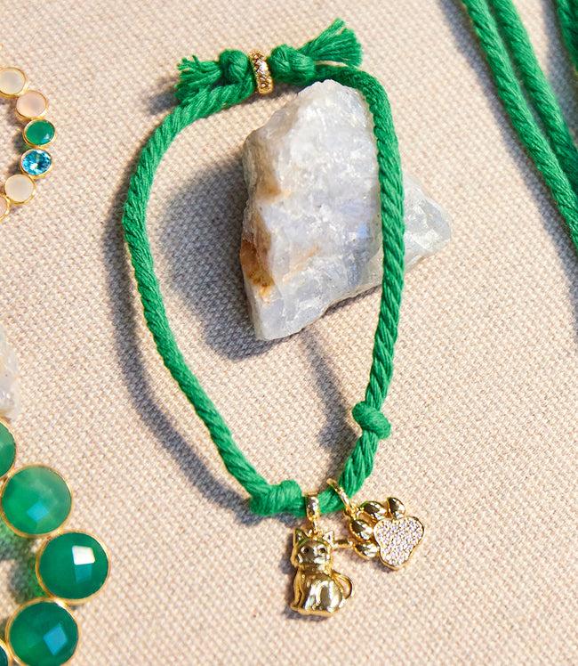 karen kane Green Pavé Cat And Paw Cord Bracelet Karen Kane