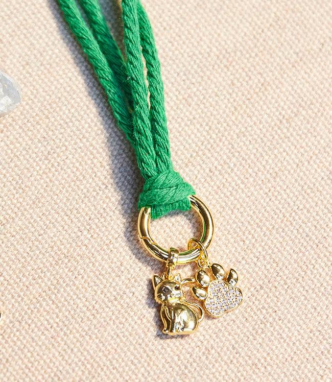 karen kane Green Pavé Cat And Paw Cord Necklace Karen Kane