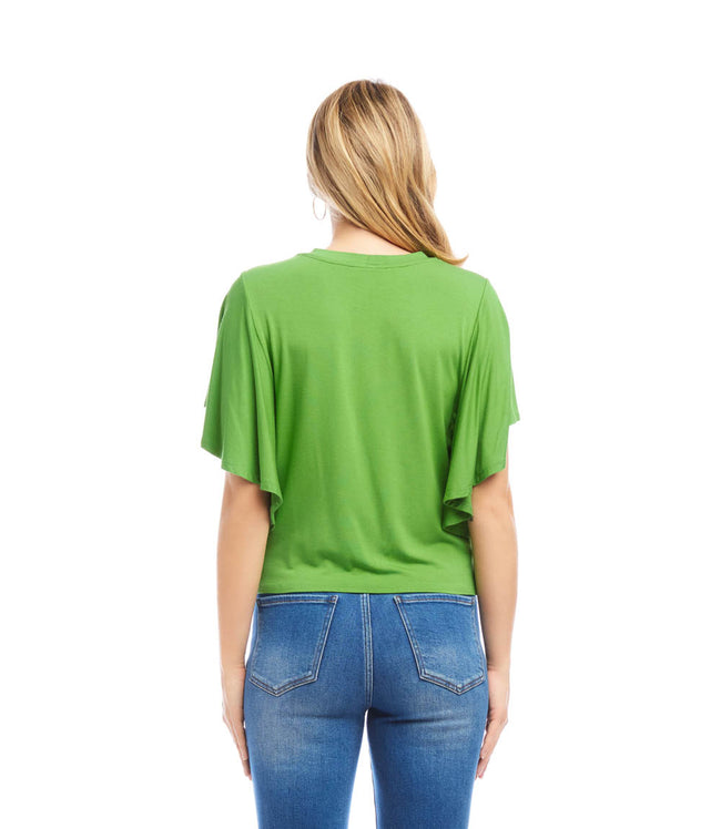 Karen Kane Green Petite Size Flutter Sleeve Drape Front Top Karen Kane