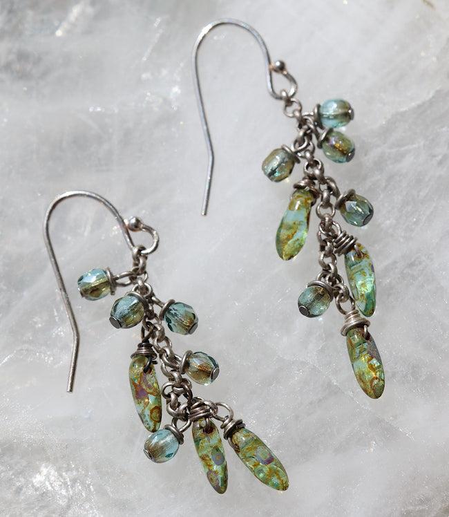 Karen Kane Green Rustic Creek Glass Cluster Earrings Karen Kane