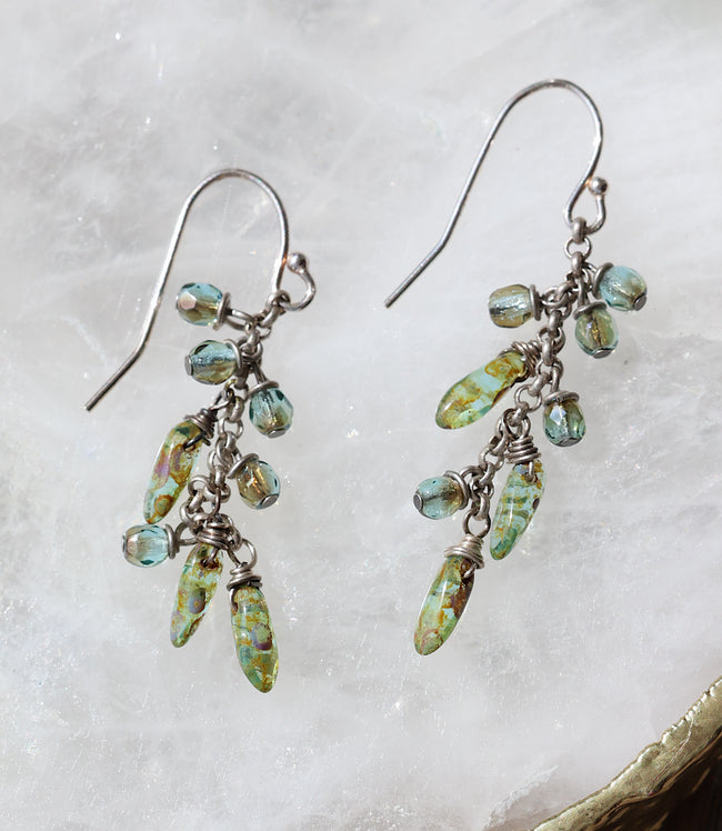 karen kane Green Rustic Creek Glass Cluster Earrings Karen Kane