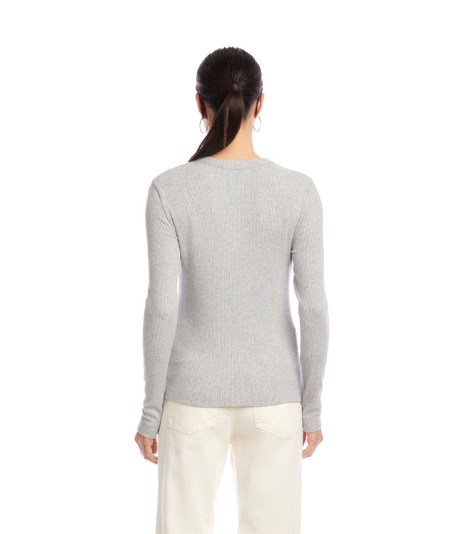 Karen Kane Heather Gray Long Sleeve Ribbed Crewneck Top Karen Kane