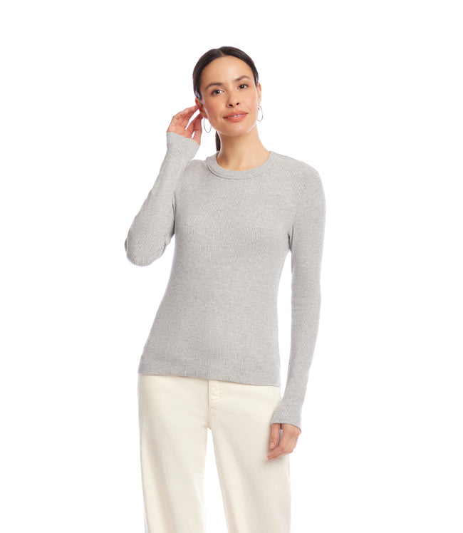 karen kane Heather Gray Long Sleeve Ribbed Crewneck Top Karen Kane