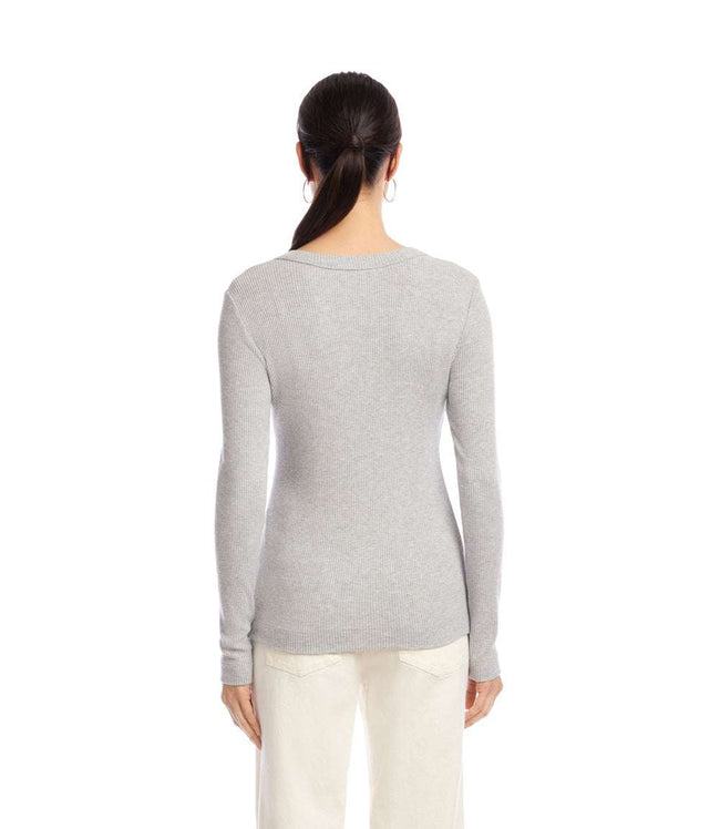 Karen Kane Heather Gray Long Sleeve Ribbed V-Neck Top Karen Kane