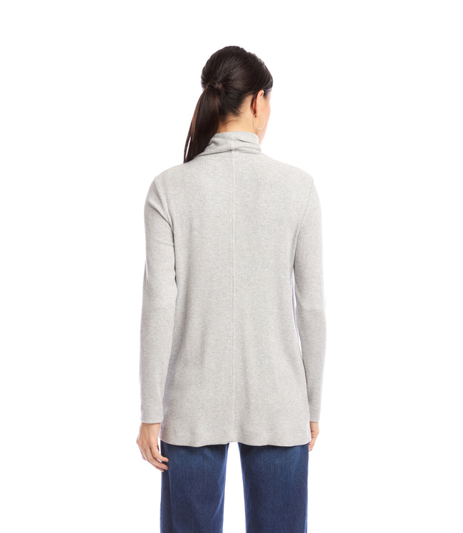 Karen Kane Heather Gray Petite Size Long Sleeve Ribbed Drape Front Cardigan Karen Kane