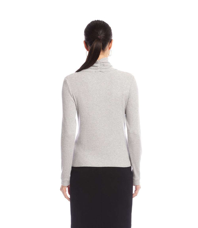 Karen Kane Heather Gray Ribbed Faux Wrap Turtleneck Top Karen Kane