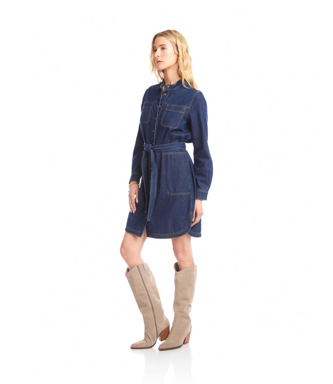 Karen Kane Indigo Belted Denim Shirtdress Karen Kane