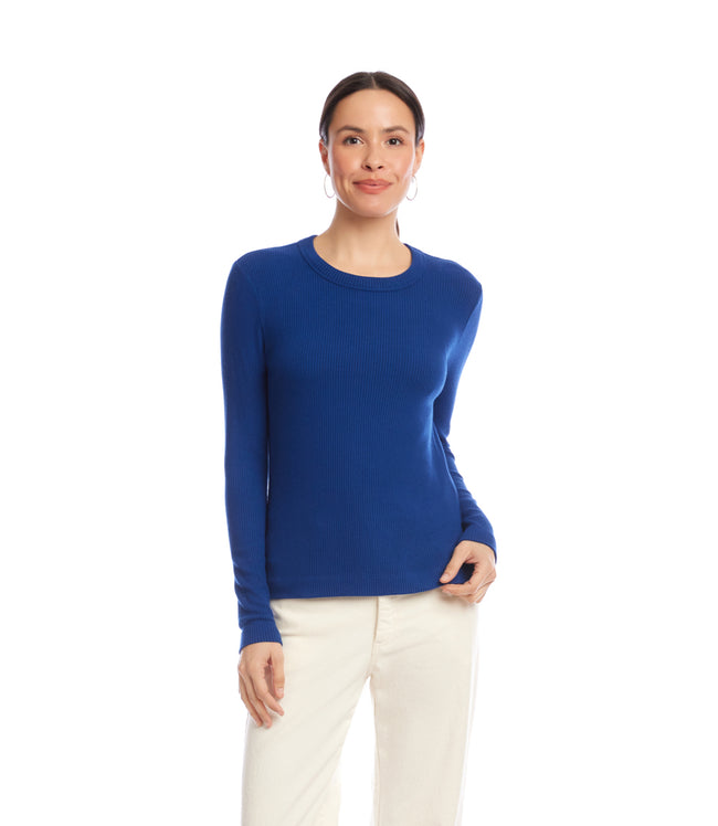 Karen Kane Indigo Long Sleeve Ribbed Crewneck Top Karen Kane
