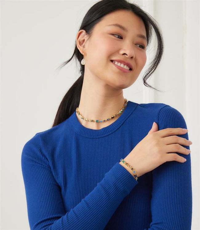 karen kane Indigo Long Sleeve Ribbed Crewneck Top Karen Kane