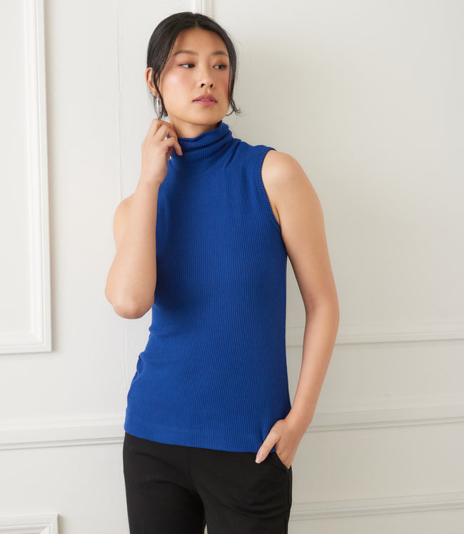 karen kane Indigo Ribbed Turtleneck Tank Karen Kane