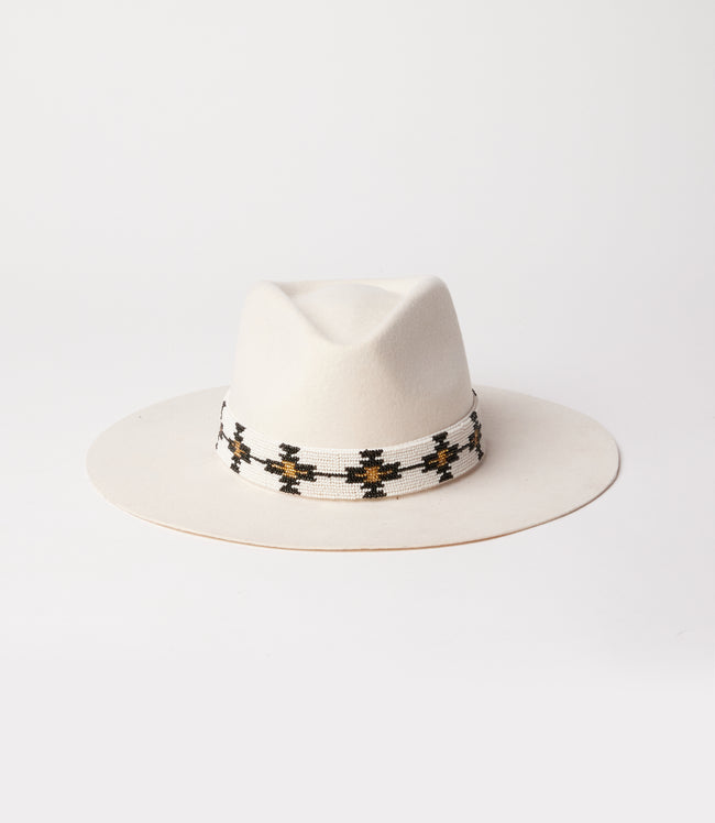 Karen Kane Ivory Hand-Beaded Wool Rancher Hat Karen Kane