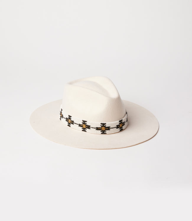 Karen Kane Ivory Hand-Beaded Wool Rancher Hat Karen Kane