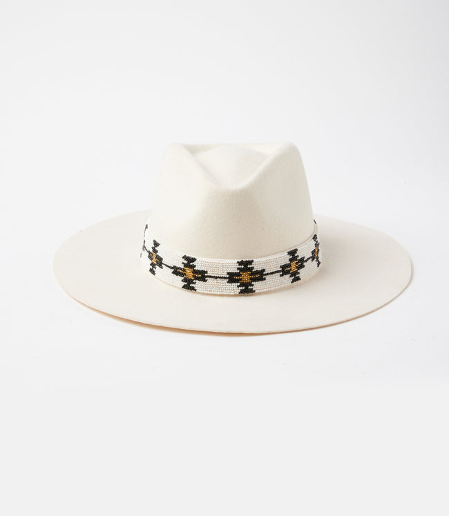 Karen Kane Ivory Hand-Beaded Wool Rancher Hat Karen Kane
