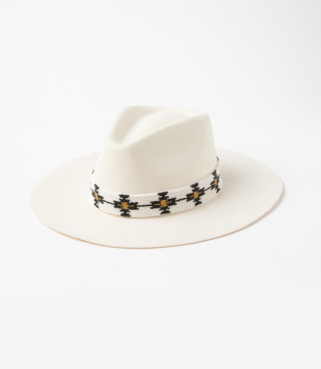 karen kane Ivory Hand-Beaded Wool Rancher Hat Karen Kane