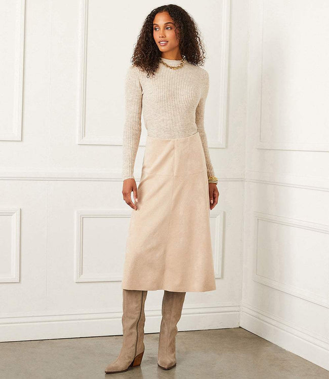 karen kane Almond Faux Suede Midi Skirt Karen Kane