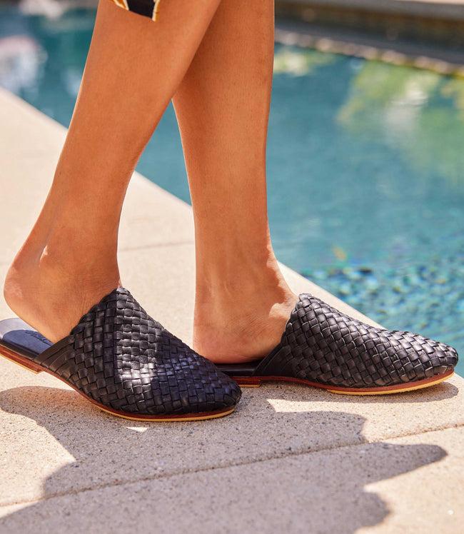 karen kane Black Braided Leather Mules Karen Kane