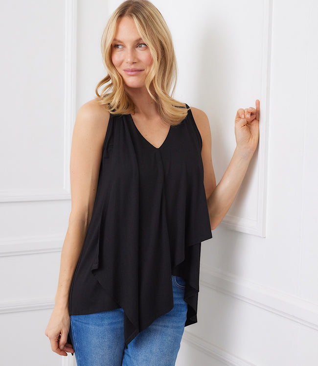 karen kane Black Drape Front Tank Karen Kane