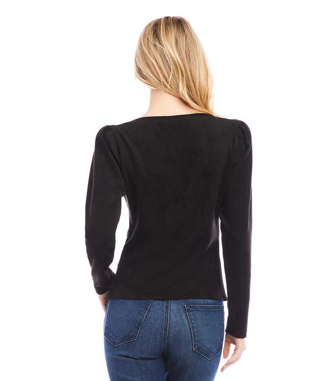 Karen Kane Black Faux Suede Shirred Top Karen Kane