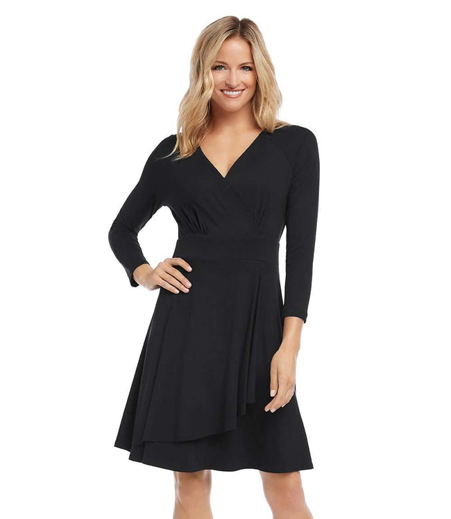 Karen Kane Black Faux Wrap Drape Dress Karen Kane