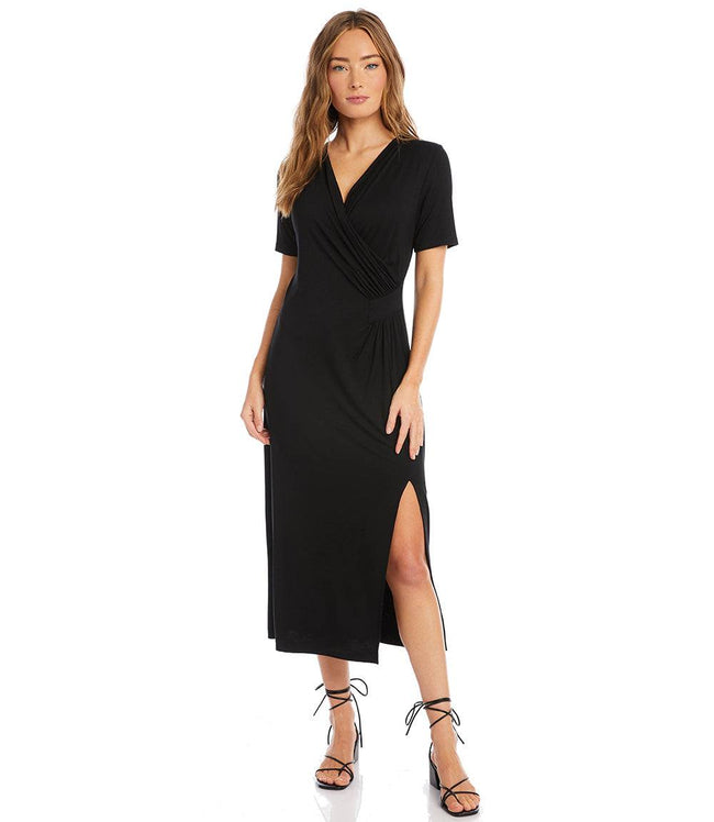 Karen Kane Black Faux Wrap Midi Dress Karen Kane