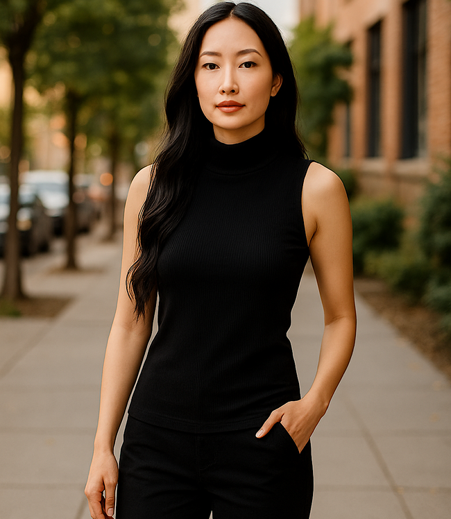 karen kane Black Ribbed Turtleneck Tank Karen Kane