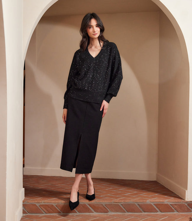 karen kane Black Sequin V-Neck Sweater Karen Kane