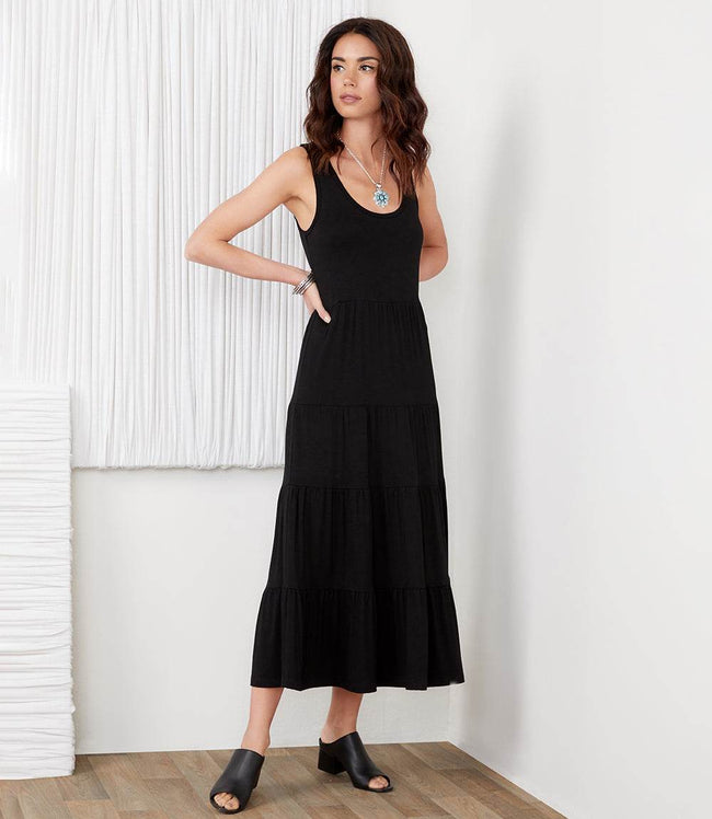 karen kane Black Tiered Midi Dress Karen Kane