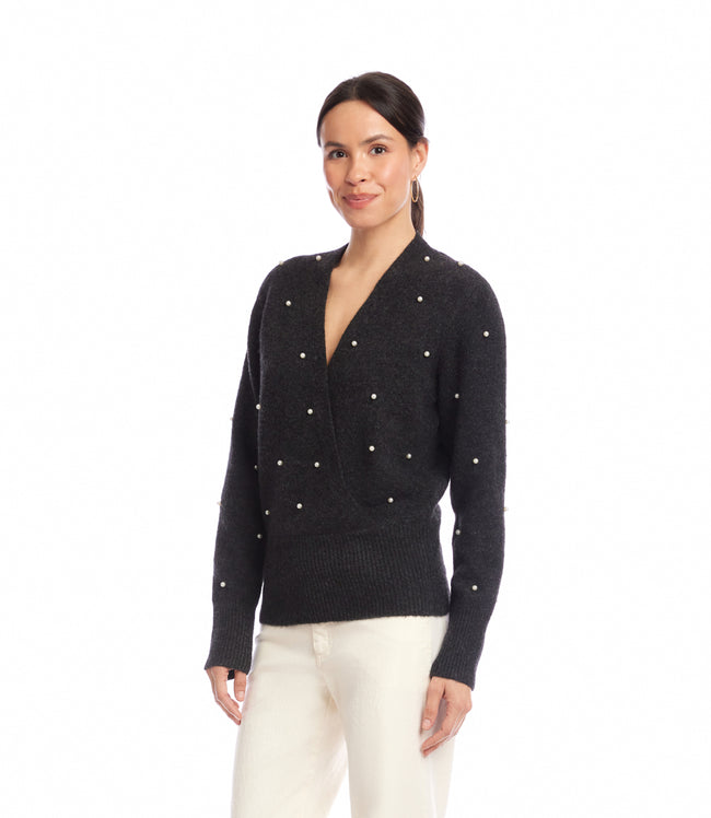Karen Kane Charcoal Pearl Wrap Sweater Karen Kane