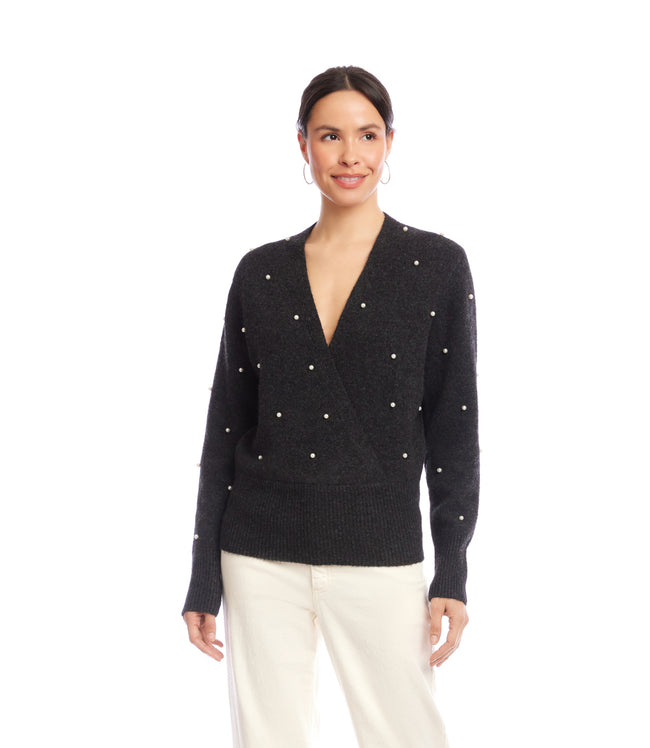 Karen Kane Charcoal Pearl Wrap Sweater Karen Kane