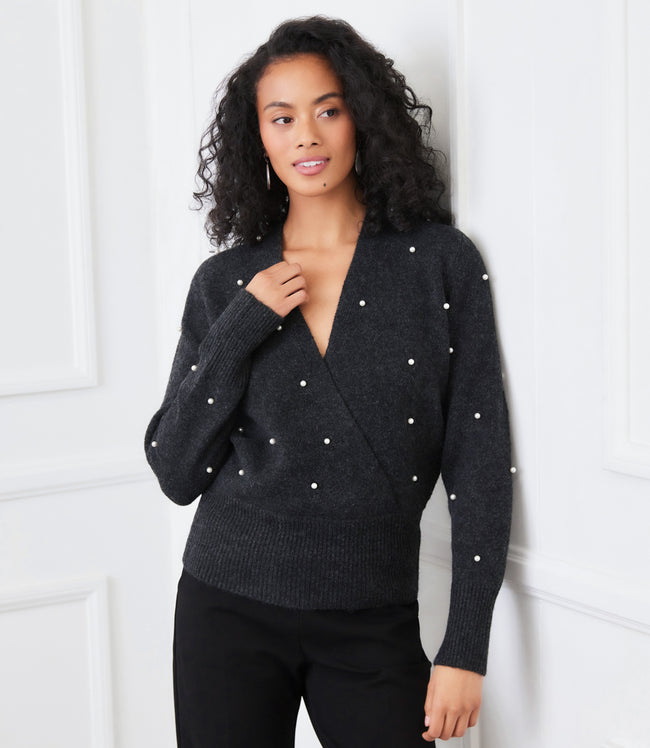 karen kane Charcoal Pearl Wrap Sweater Karen Kane