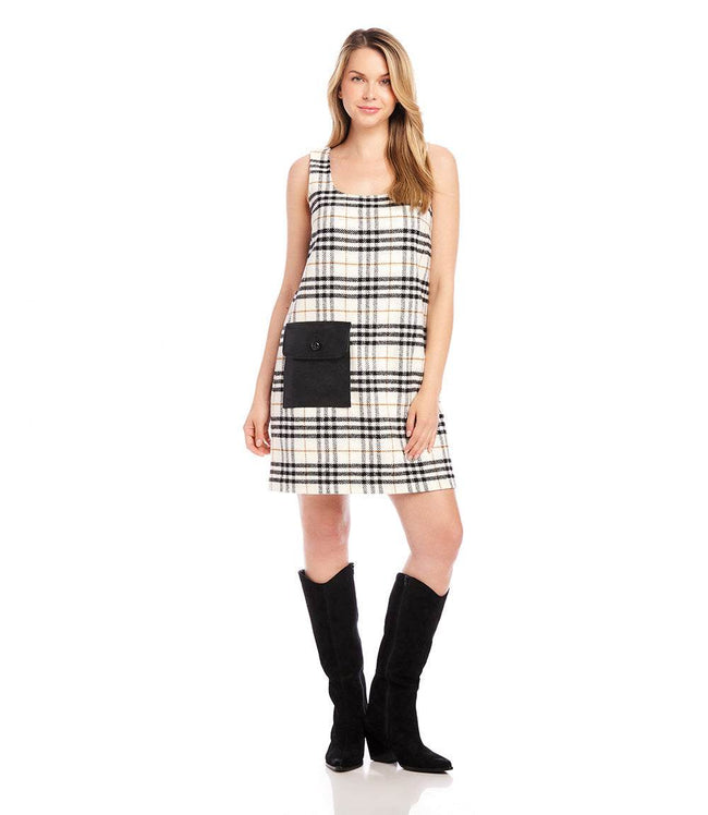 Karen Kane Cream Plaid Shift Dress Karen Kane