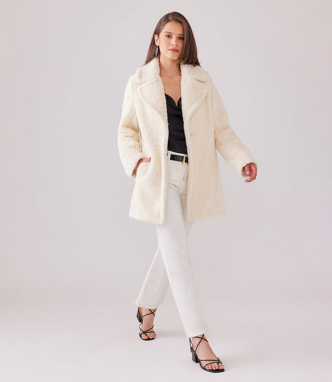 Karen Kane Cream Sherpa Coat Karen Kane
