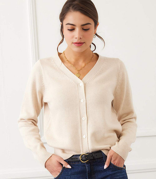 Karen Kane Ecru V-Neck Cardigan Sweater Karen Kane