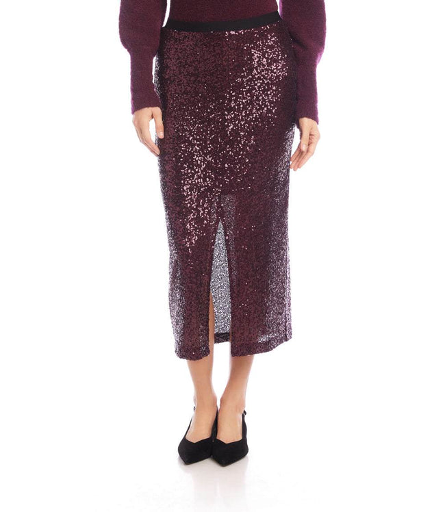 Karen Kane Eggplant Sequin Midi Skirt Karen Kane