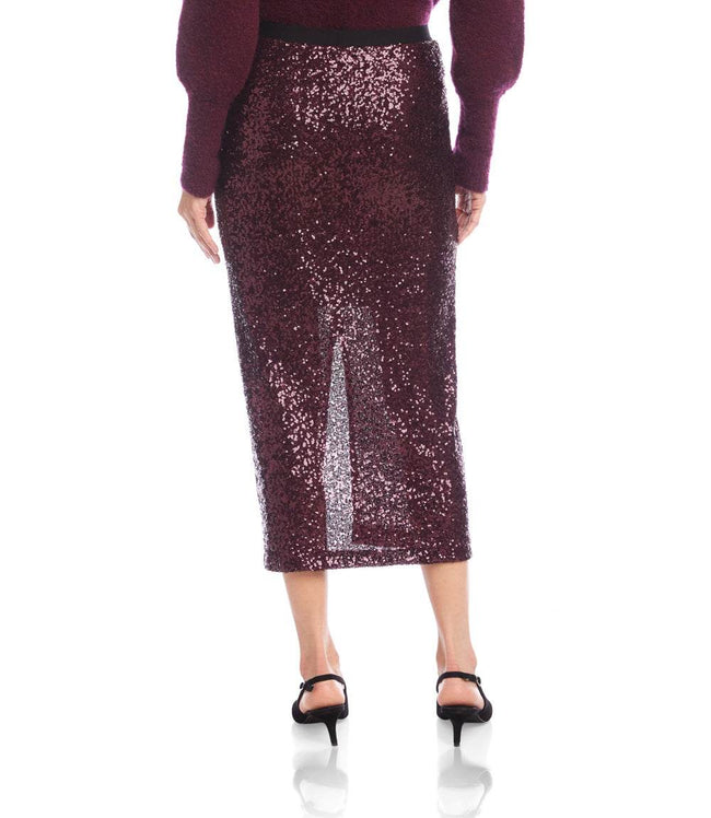 Karen Kane Eggplant Sequin Midi Skirt Karen Kane