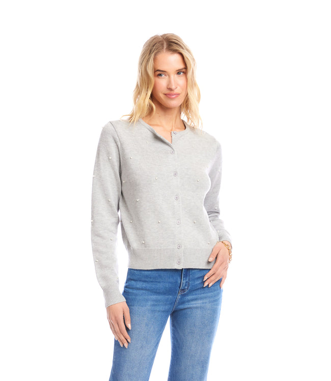 Karen Kane Gray Pearl Cardigan Sweater Karen Kane