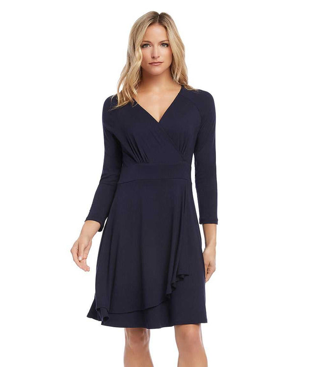 Karen Kane Navy Faux Wrap Drape Dress Karen Kane