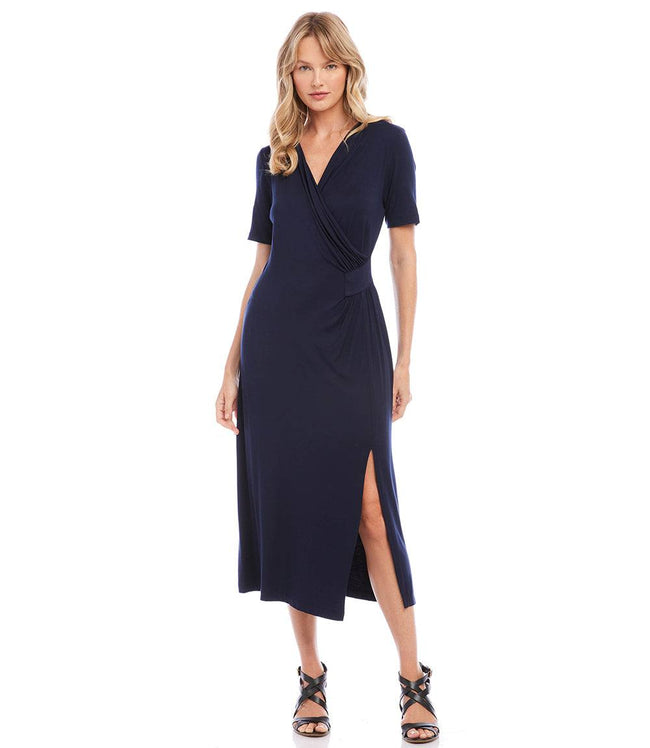 Karen Kane Navy Faux Wrap Midi Dress Karen Kane