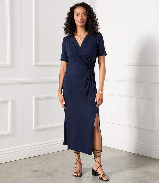 karen kane Navy Faux Wrap Midi Dress Karen Kane