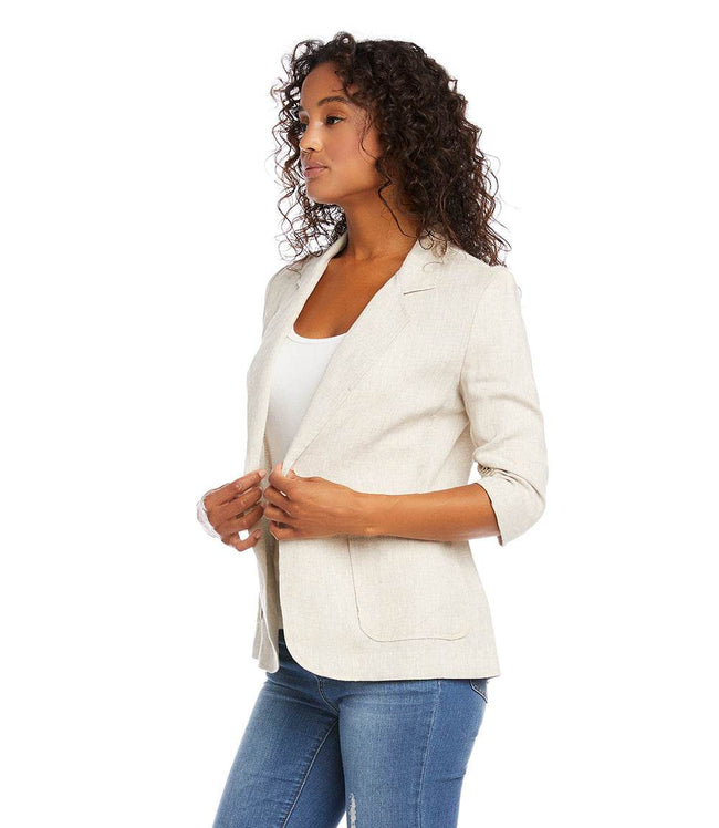 Karen Kane Oatmeal Ruched Sleeve Jacket Karen Kane