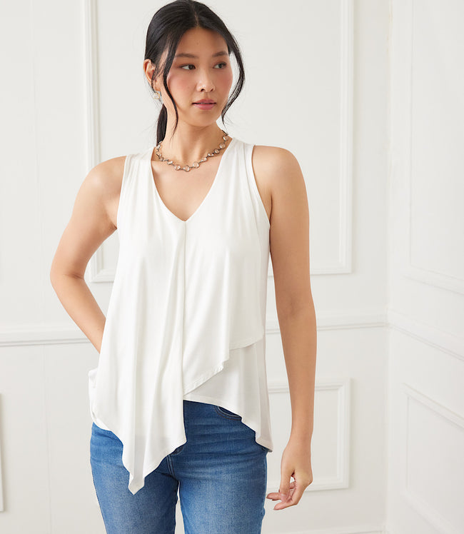 Karen Kane Off White Drape Front Tank Karen Kane