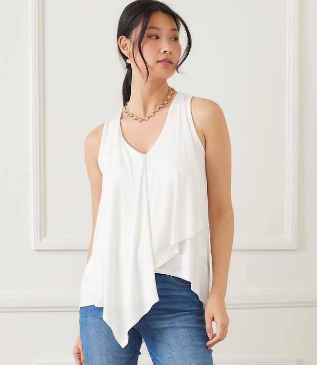 karen kane Off White Drape Front Tank Karen Kane
